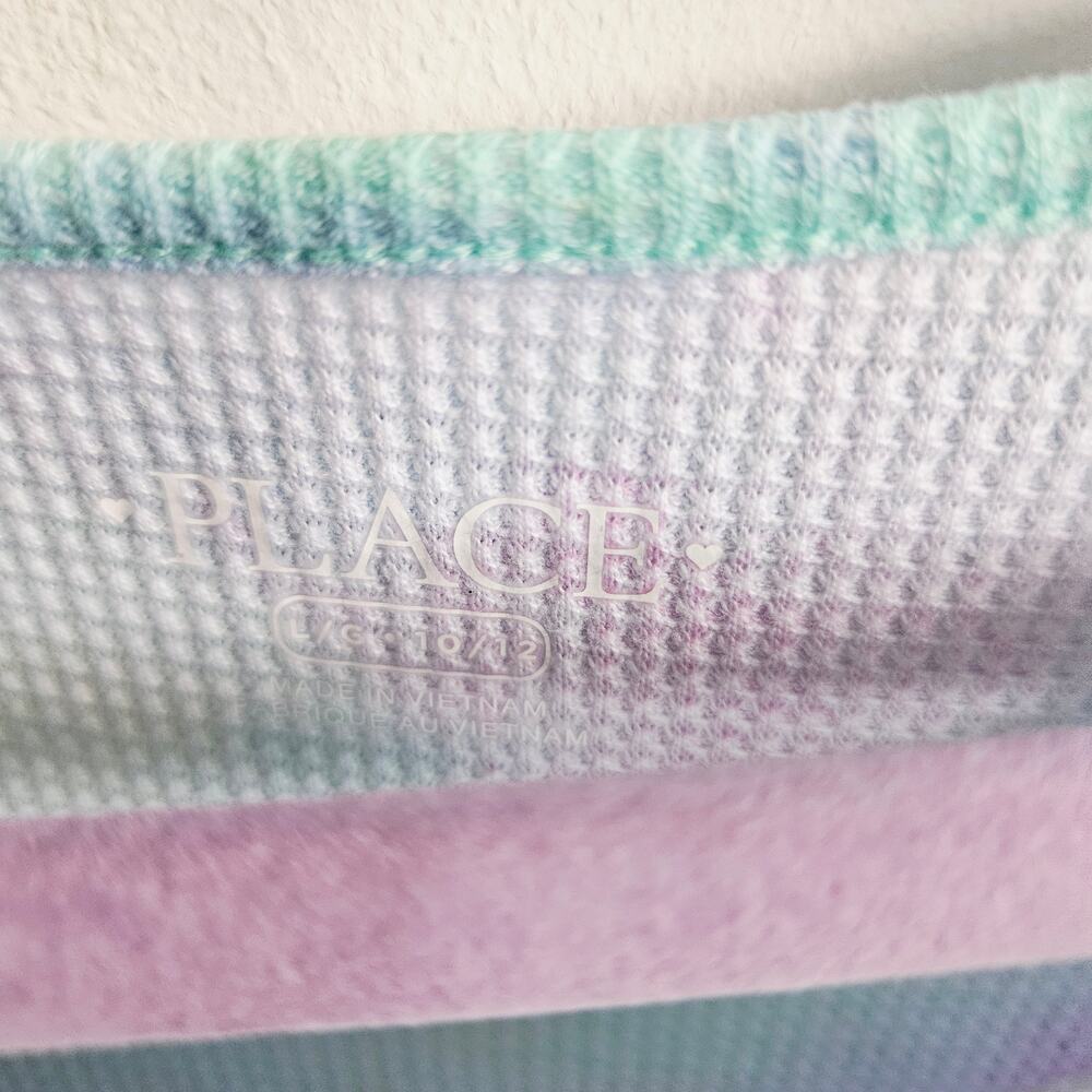 Children's Place Size L Long Sleeve Waffle Knit Dress Watercolor Tie Dye Pastel - Picture 4 of 5